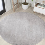 Eyely UES100K-5R Supersoft Haze Solid Low-Pile Indoor Area Rug Casual;Contemporary;Solid;Traditional, Bedroom, Kitchen, Living Room, Easy-Cleaning, Non-Shedding, 5' Round, Light Gray
