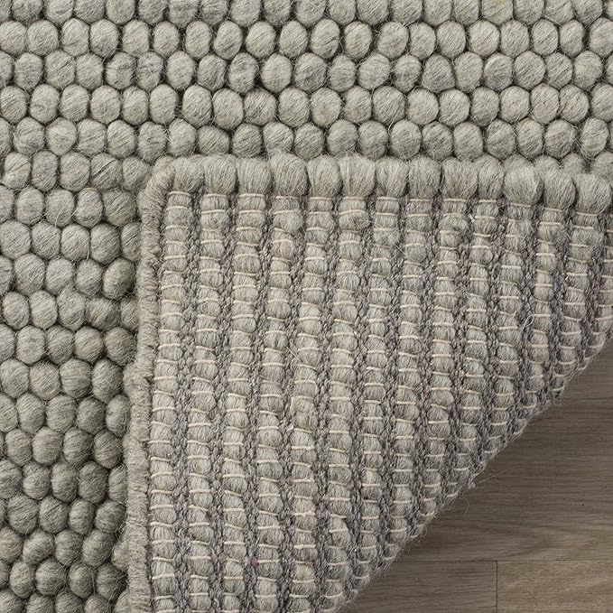 SAFAVIEH Natura Collection Area Rug - 12' Square, Silver, Handmade Wool Blend, Textured Design, Ideal for Living Room, Bedroom, Dining Space (NAT620C)