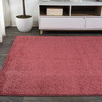 Eyely UES100E-3 Supersoft Haze Solid Low-Pile Indoor Area Rug Casual;Contemporary;Solid;Traditional, Bedroom, Kitchen, Living Room, Easy-Cleaning, Non-Shedding, 3 X 5, Red