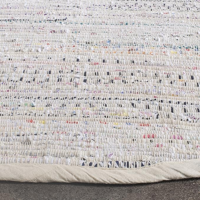 SAFAVIEH Rag Rug Collection 7' Round Ivory/Multi RAR121G Handmade Boho Stripe Cotton Area Rug