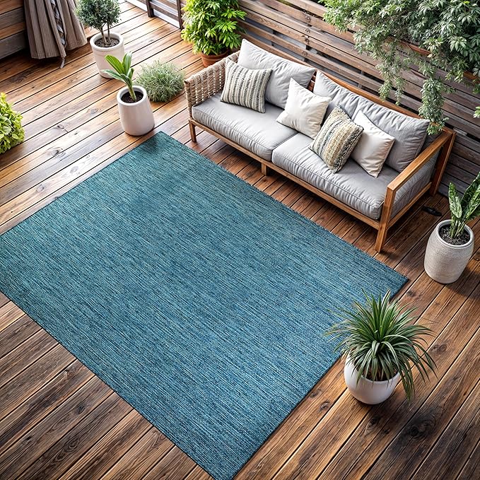 CAMILSON Outdoor Rug 10x14 Modern Area Rugs for Large Indoor and Outdoor Patios and Porches - Waterproof, Washable, Non-Shedding, Easy-to-Clean Outside Carpet (10 x 14, Solid - Aqua)