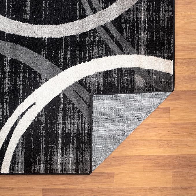 Rugshop Modern Wavy Circles Design Area Rug, Fade-Resistant Carpet for Entryway, Home Office, or Bedroom, Black, 3'3" x 5'