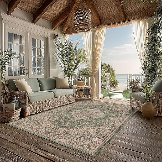 Area Rug Non Slip Machine Washable Ultra Soft Living Room/Bedroom/Kitchen/Outdoor/Classroom Celadon, 5'×7'