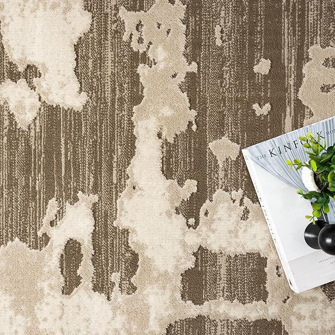 Abani Terra Area Rug for Living Room, Bedroom - Abstract Pattern - Brown Cream - 5' x 8' - Durable & Easy to Clean
