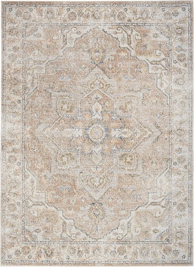 Nourison Home Astra Machine Washable Beige 6'7" x 9' Area Rug - Easy Clean, Non Shedding, Bed Room, Living Room, Dining Room, Kitchen (7' x 9')