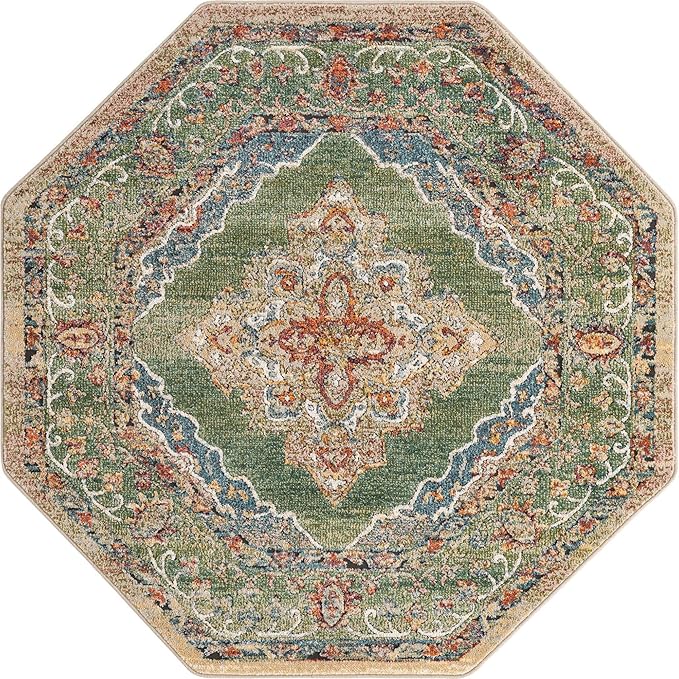 Unique Loom Isabella Collection Area Rug - Rossellini (5' 1" Octagon, Green/ Blue)