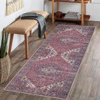 GLN Rugs Traditional Collection - Machine Washable Area Rug, Traditional Washable, Non Slip, Low Pile Chenille Rug, Living Room, Bedroom, Kitchen Rug (2'6" x 7' Multi Blue)