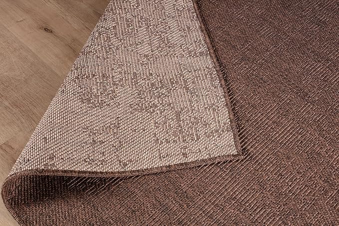 CAMILSON Easy Jute Rug 8x10, Indoor Outdoor Brown Color Fiber Area Rugs for Living Room Patio and Kitchen Rug, Solid Boho Woven Design, Easy-Cleaning, Washable Outside Carpet Alfombras (8 x 10)