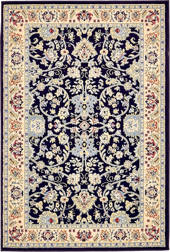 Unique Loom Sialk Hill Collection Area Rug - Washington (4' 1" x 6' 1" Rectangle Navy Blue/Cream)