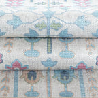Fame Living Cream Blue Oushak Rug, Modern, Vintage, Turkish, Eclectic, Floral, Pastel, Washable, Extra Large Area Rugs for Living Room, Dining, Bedroom, Lounge, 9'x12'