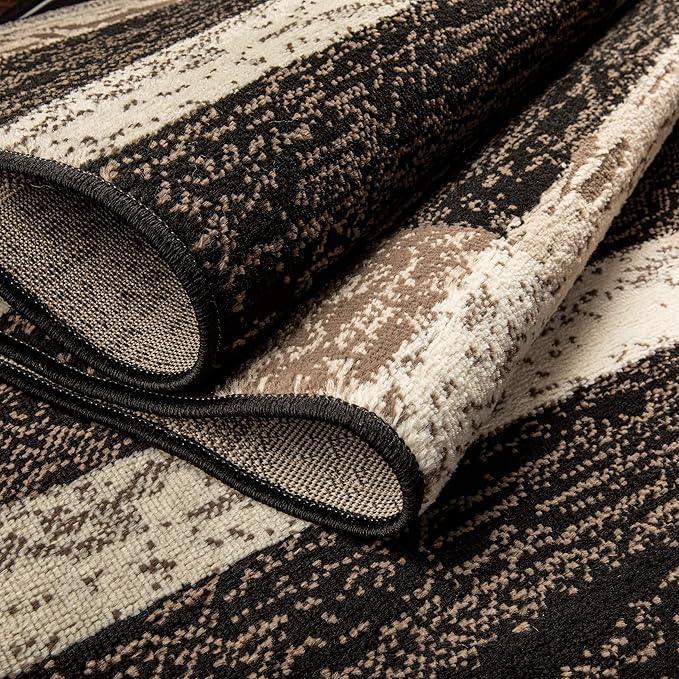 Superior Indoor Area Rug, Foam Backed, Modern Geometric Patchwork Floor Decor for Bedroom, Office, Living Room, Entryway, Hardwood Floors, Rockwood Collection, 10' x 14', Chocolate