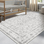 Grey 3x4 Entryway Rug Vintage Area Carpet Indoor Kitchen Washable Neutral Door Mat Entrance Small Low Pile Traditional Distressed Gray Retro Accent Throw Rug Non Slip Office Bathroom