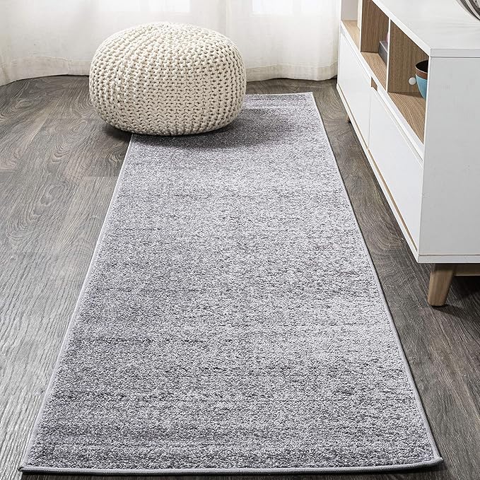 Eyely UES100A-216 Supersoft Haze Solid Low-Pile Indoor Runner Rug, Coastal, Bohemian, Minimalist, Classic, Casual for Bedroom,Kitchen,Living Room,Non Shedding,Easy-Washing, Gray, 2 X 16