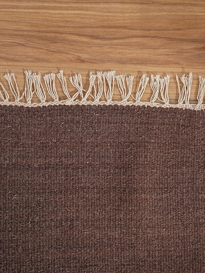 Rugsotic Carpets Hand Woven Flat Weave Kilim Wool ECO-Friendly Area Rugs - 4'x6', Rectangle Shape, Dark Brown Color, Solid Plain Design, Low Pile Handmade Rugs for Living Room, Bed Room (D00111)