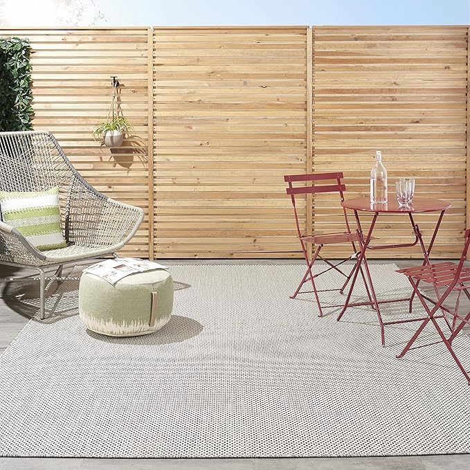 Nourison Home Courtyard Ivory Charcoal 8' x 10' Area Rug - Easy Clean, Non Shedding, Bed Room, Living Room, Dining Room, Kitchen (8' x 10')