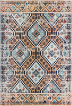 SAFAVIEH Madison Collection Area Rug - 10' x 14', Orange & Beige, Boho Diamond Distressed Design, Non-Shedding & Easy Care, Ideal for High Traffic Areas in Living Room, Bedroom (MAD418P)