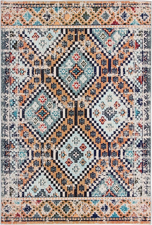 SAFAVIEH Area Rug 8x10 - Madison Collection - Large - Orange & Beige, Boho Diamond Distressed Design, Non-Shedding & Easy Cleaning, Ideal for Living Room, Bedroom, Office, Dining Space (MAD418P)