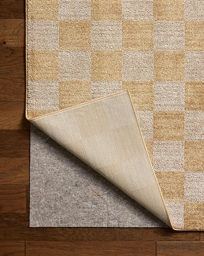 Loloi Chris Loves Julia Calvin Collection CLV-01 Apricot/Ivory 5'-3" x 7'-6" Area Rug Checkered Neutral Soft Living Room Bedroom Carpet
