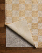 Loloi Chris Loves Julia Calvin Collection CLV-01 Apricot/Ivory 5'-3" x 5'-3" Round Area Rug Checkered Neutral Soft Living Room Bedroom Carpet