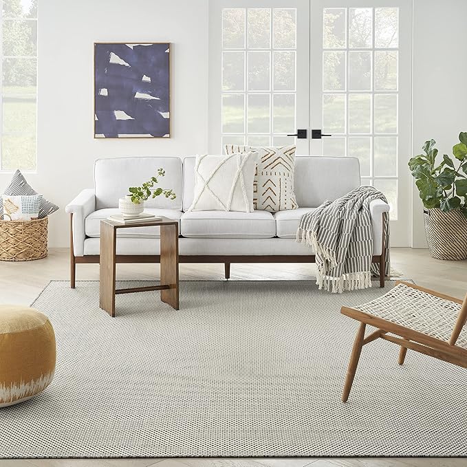 Nourison Home Courtyard Ivory Charcoal 7' x 10' Area Rug - Easy Clean, Non Shedding, Bed Room, Living Room, Dining Room, Kitchen (7' x 10')