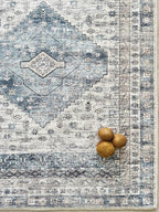 Fame Living Faded Oushak Rug, Turkish Vintage Floral Pastel Large Oversized Area Rugs for Living Room Dining Bedroom Kitchen Bathroom Nursery (848CrNv, 2' x 3')