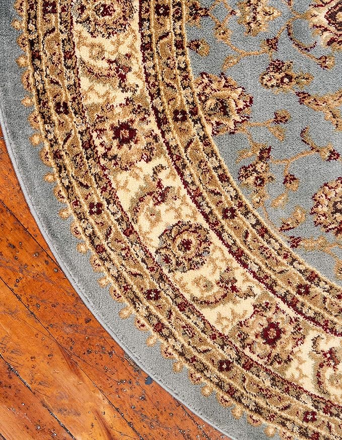 Unique Loom Voyage Collection Traditional Oriental Classic Intricate Design Area Rug (6' 0 x 6' 0 Round, Light Blue/Gold)