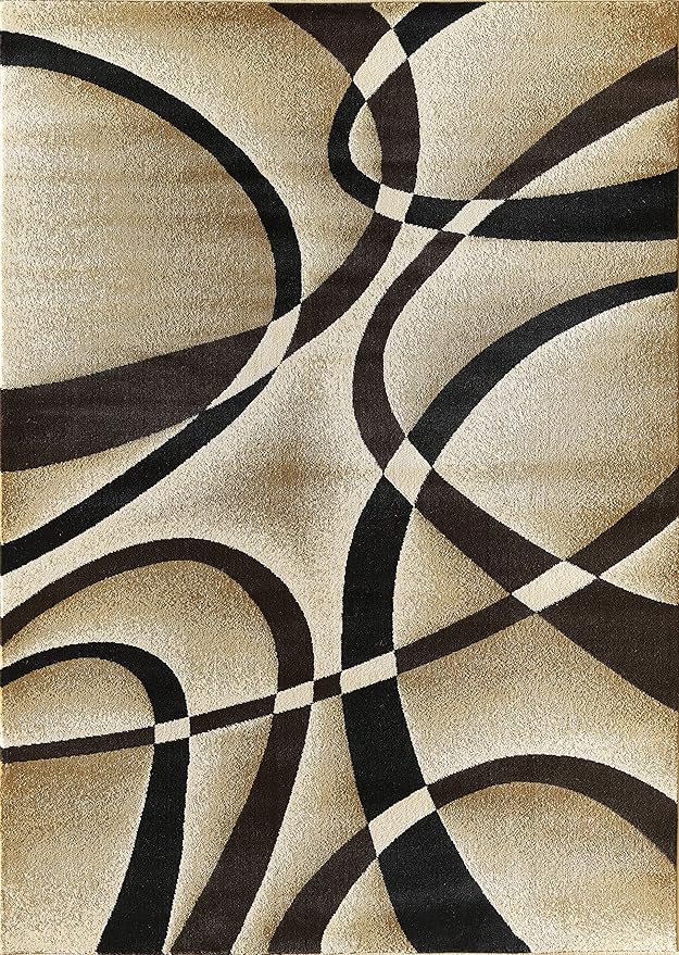 GLORY RUGS Modern Area Rug 5x7 Beige Swirls Carpet Bedroom Living Room Contemporary Dining Accent Sevilla Collection 4816A (Brown)