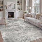6x9 Grey Area Rug Washable Modern Abstract Living Room Carpet Non Slip Neutral Low Pile Soft Contemporary Gray Bedroom Large Rug Indoor Office Dining Room Playroom