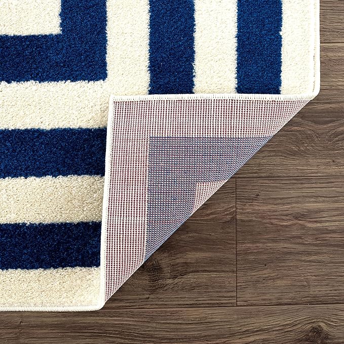 Abani Contemporary Blue & Ivory 6'x9' Area Rug, Contrasting Geometric Modern Stripe Symmetrical Living Room Carpet Rugs