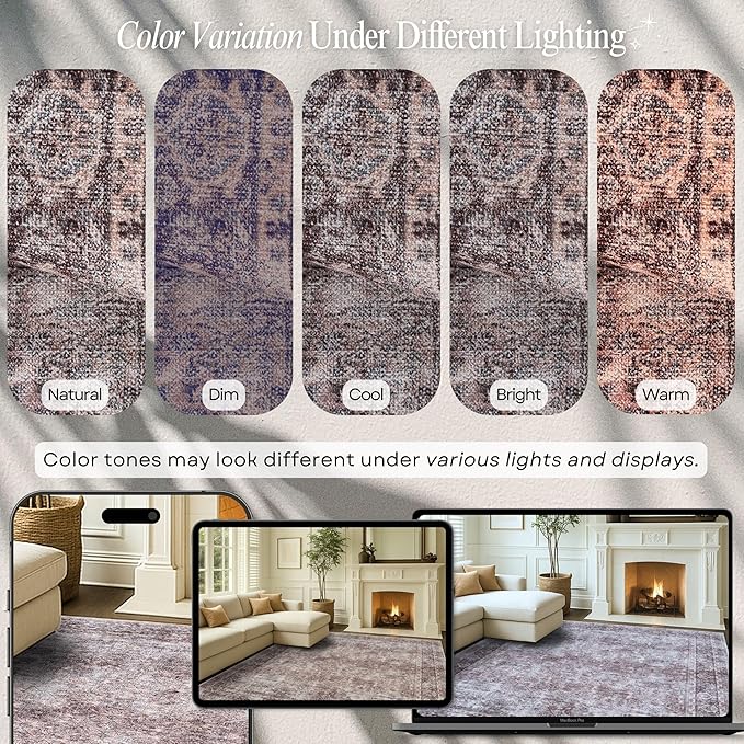 Fame Rugs Turkish Rug. Washable Vintage Oriental Antique Inspired Traditional Doormat Small Modern Area Rugs Luxury Entryway Entry Bedroom Bathroom Kitchen (397CB, 7'5 x 9'9)