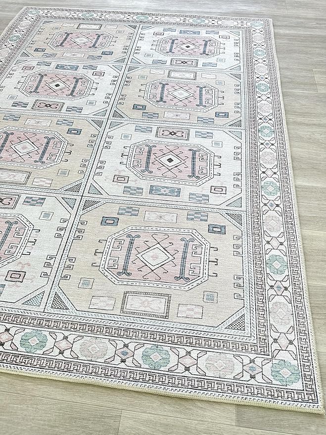 Fame Living Faded Oushak Rug, Turkish Vintage Floral Pastel Large Oversized Area Rugs for Living Room Dining Bedroom Kitchen Bathroom Nursery (848CrNv, 2' x 3')
