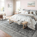 Vintage Area Rug 3x5 Black Entryway Office Washable Carpet Non Slip Bedroom Indoor Living Room Door Mat Low Pile Traditional Distressed Retro Accent Rug for Dining Room Bathroom Kitchen