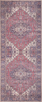 GLN Rugs Traditional Collection - Machine Washable Area Rug, Traditional Washable, Non Slip, Low Pile Chenille Rug, Living Room, Bedroom, Kitchen Rug (2'6" x 7' Multi Blue)