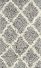 SAFAVIEH Dallas Shag Collection Accent Rug - 2'3" x 4', Grey & Ivory, Trellis Design, Non-Shedding & Easy Care, 1.5-inch Thick Ideal for High Traffic Areas in Entryway, Living Room, Bedroom (SGD257G)