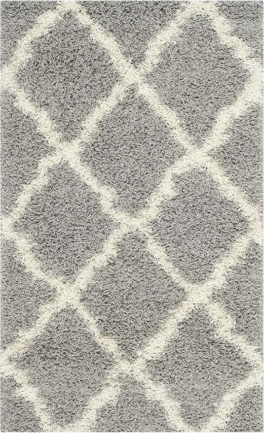SAFAVIEH Dallas Shag Collection Accent Rug - 3' x 5', Grey & Ivory, Trellis Design, Non-Shedding & Easy Care, 1.5-inch Thick Ideal for High Traffic Areas in Entryway, Living Room, Bedroom (SGD257G)