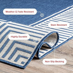 Nuloom Asha Navy/Ivory, 2' x 8', Casual, Striped Border, Soft and Cozy, High Traffic, Stain Resistant, Easy Clean, Durable Runner for Indoor/Outdoor Patio, Deck, Porch, Garden, Courtyard