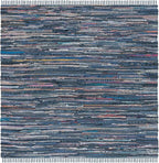SAFAVIEH Rag Rug Collection Area Rug - 6' Square, Ink & Multi, Handmade Boho Stripe Cotton, Ideal for High Traffic Areas in Living Room, Bedroom (RAR121C)
