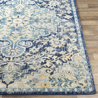 Livabliss Area Rugs - 7x9 Odelia Vintage Boho Blue Aqua Slate Area Rug for Living Room Bedroom - Floral Medallion Stain Resistant Carpet for Kitchen, Nursery, Office (6'7" x 9')