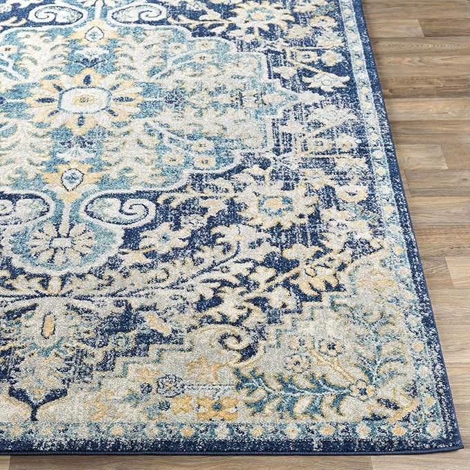 Livabliss Area Rugs - 8x10 Odelia Vintage Boho Blue Aqua Slate Area Rug for Living Room Bedroom - Floral Medallion Stain Resistant Carpet for Kitchen, Nursery, Office (7'10" x 10')