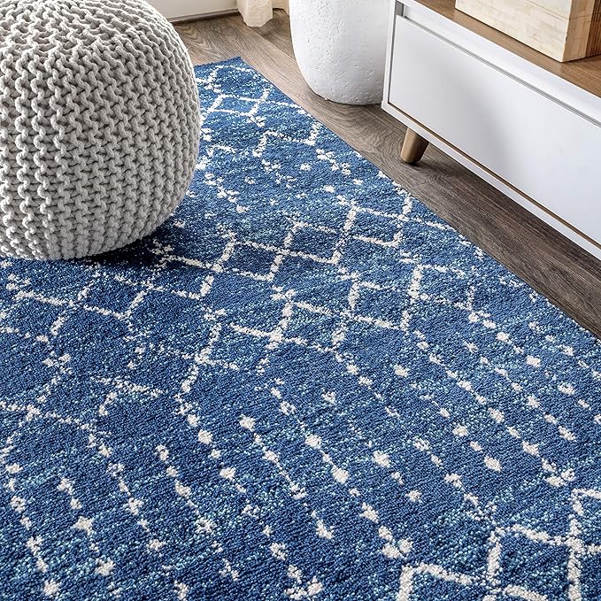 JONATHAN Y Boho Vintage Diamond Blue/White Square Area Rug 5X5 ft, Moroccan Hype for Living Room, Bedroom, Kitchen, Office, Easy-Cleaning, High Traffic, Pet-Friendly, Non-Shedding (MOH101A-5SQ)