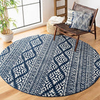 SAFAVIEH Tulum Collection Area Rug - 9' Round, Navy & Ivory, Moroccan Boho Tribal Design, Non-Shedding & Easy to Clean, Ideal for Living Room, Bedroom, Dining Space (TUL272N)