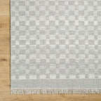 Mark&Day Wool Rugs, 9x12 Clinten Solid and Border Ivory Checkered Rug, Ivory Carpet for Living Room, Bedroom or Kitchen (8'10" x 12')