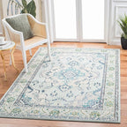 SAFAVIEH Monaco Collection Area Rug - 5'1" x 7'7", Light Blue & Ivory, Boho Chic Medallion Distressed Design, Non-Shedding & Easy Care, Ideal for High Traffic Areas in Living Room, Bedroom (MNC243K)