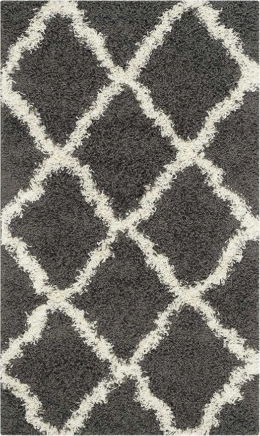 SAFAVIEH Dallas Shag Collection Accent Rug - 3' x 5', Dark Grey & Ivory, Trellis Design, Non-Shedding & Easy Care, 1.5-inch Thick Ideal for High Traffic Areas in Foyer, Living Room, Bedroom (SGD257A)