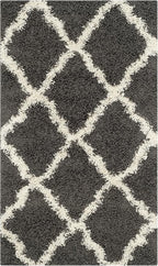 SAFAVIEH Dallas Shag Collection Accent Rug - 3' x 5', Dark Grey & Ivory, Trellis Design, Non-Shedding & Easy Care, 1.5-inch Thick Ideal for High Traffic Areas in Foyer, Living Room, Bedroom (SGD257A)