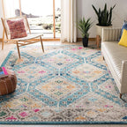 SAFAVIEH Madison Collection Area Rug - 9' x 12', Dark Blue & Yellow, Boho Diamond Distressed Design, Non-Shedding & Easy Care, Ideal for High Traffic Areas in Living Room, Bedroom (MAD418N)