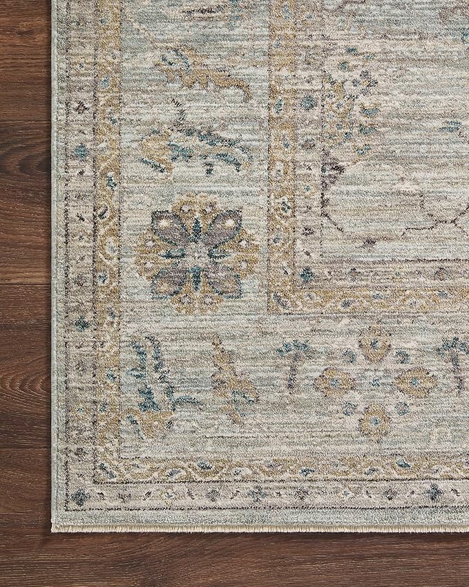 Loloi Magnolia Home by Joanna Gaines Millie Collection MIE-02 Sky/Gold 5'-3" x 5'-3", .25" Pile Height, Round Area Rug