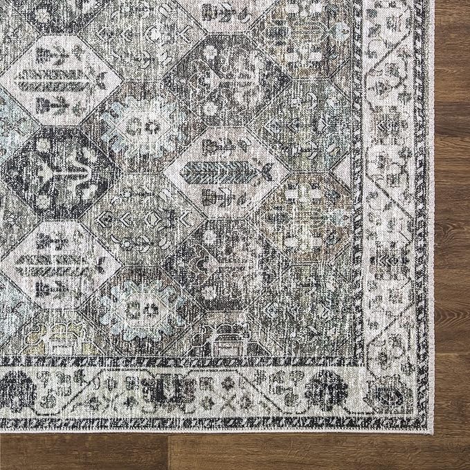 Bloom Rugs Caria Washable Non-Slip 8x10 Rug - Beige/Olive Traditional Area Rug for Living Room, Bedroom, Dining Room, and Kitchen - Exact Size: 7'8" x 10'