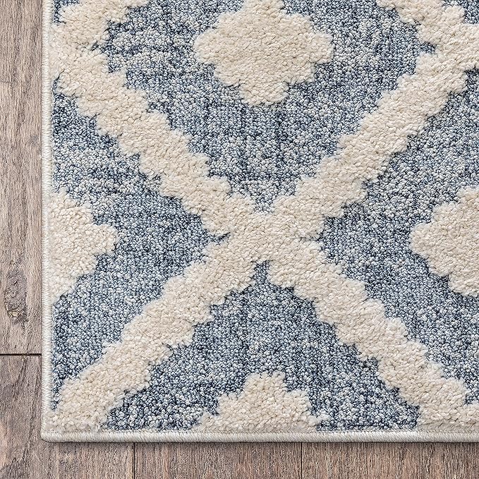 Well Woven Custom Size Hallway Stair Runner - Choose Your Length - Ainsley Blue Diamond Trellis Geometric Tribal - 31 Inches Wide x 17 Feet Long Runner (31" x 17' Runner) Rug