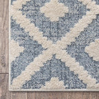 Well Woven Custom Size Hallway Stair Runner - Choose Your Length - Ainsley Blue Diamond Trellis Geometric Tribal - 31 Inches Wide x 11 Feet Long Runner (31" x 11' Runner) Rug